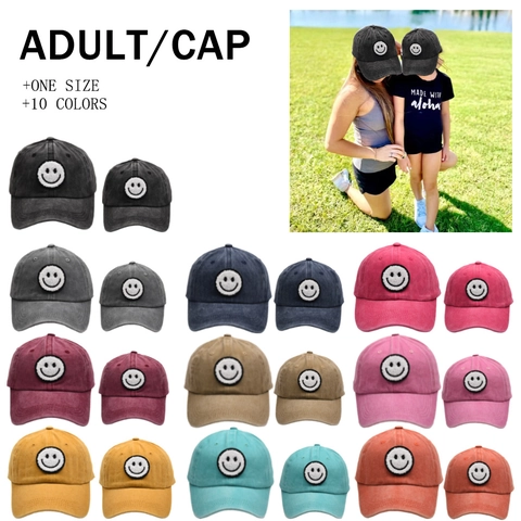 Vintage Washed Cotton Baseball Cap Distressed Smiley Face Embroidery Sun Protection Outdoor Casual For Adult And Kids