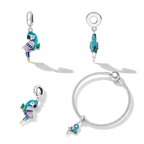 Bird Charms 925 Sterling Silver Enamel Zircon Nature Parrot Hummingbird For DIY Bracelet Making Jewelry