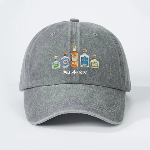 Gorra De Béisbol Mis Amigos Algodón Lavado Estampado Botella Agave Vintage Ajustable Protección Solar Unisex