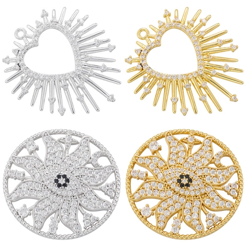 Pendentif Cœur Tournesol Cuivre Plaqué Or 18K Zircone Mauvais Œil Anneau Rond Charme Bijoux Fins Pour Femmes