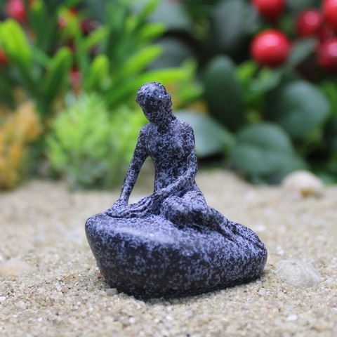 Mermaid Sculpture Miniature Sea Maiden Resin Figurine Antique Bronze Marble Style Micro Landscape Garden Desk Decor Retro