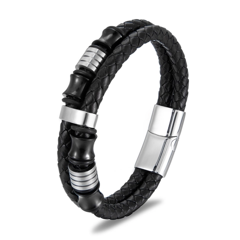 Bracelet En Cuir Véritable Tressé Pour Hommes Avec Fermoir Magnétique En Acier Inoxydable 316L Punk Rétro