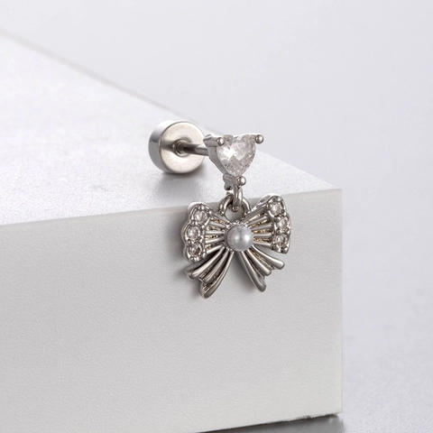 Titanium Steel Zircon Cartilage Stud Earring Heart Bow Butterfly Planet Dainty Helix Piercing Jewelry For Women
