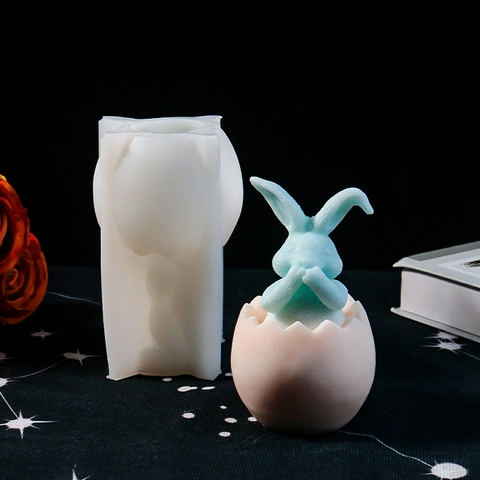 Rabbit Eggshell Silicone Mold DIY Scented Candle Plaster Resin Craft Easter Home Decoration Cute 3D Animal Shape