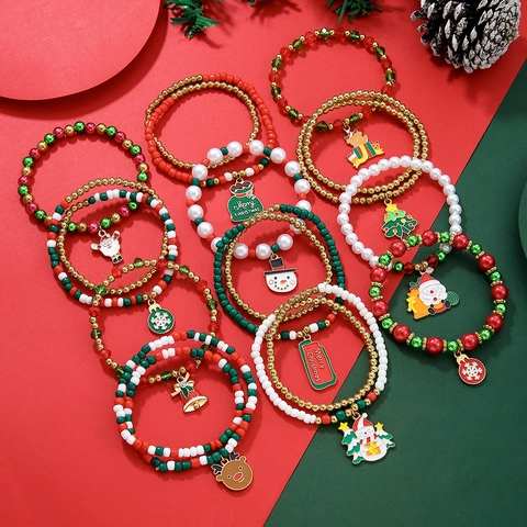 Bracelet De Noël Ensemble Argile Polymère Alliage Émail Charmes Père Noël Bonhomme De Neige Renne Bijoux Festifs Femmes