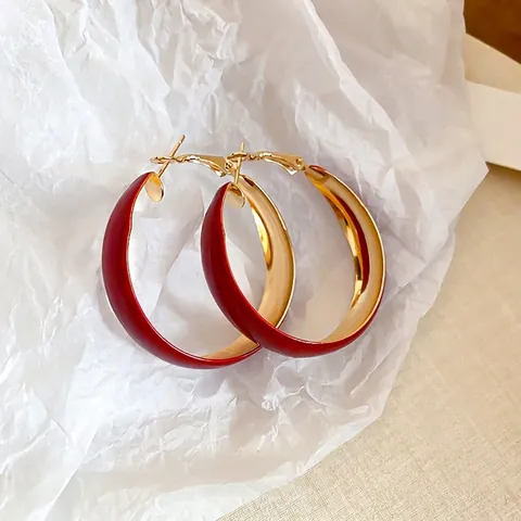 Übergroße Creolen Damen Ancora Rot Runde Schmuck Mit 925 Sterling Silber Ohrringstift Legierung Lackiert Statement