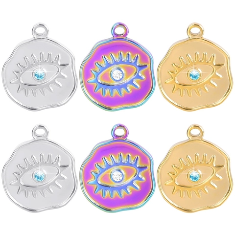 Collar con Colgante de Mal de Ojo de Acero Inoxidable para Mujer Oro Plata Arcoíris Strass Joyería de Moneda Boho