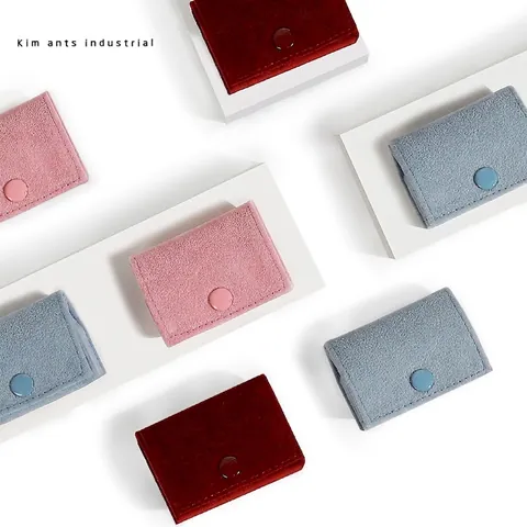 Portable Mini Velvet Jewelry Storage Box Travel Ring Earring Pouch Soft Snap Button Jewelry Organizer Bag For Women