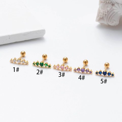 Caterpillar Cartilage Stud Earrings With Colorful Zircon Inlaid Stainless Steel Bar And Copper For Women Stylish Jewelry