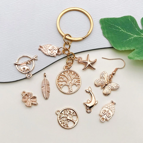 Zinc Alloy DIY Charms KC Gold Mixed Shapes Animal Nature Tree Of Life Butterfly Owl For Bracelet Necklace Jewelry Making