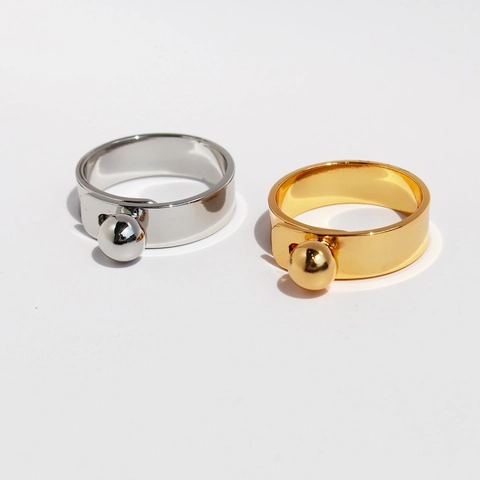 Minimalist Geometric Ball Buckle Brass Ring For Women Men Unisex Gold Silver Plated Belt Buckle Design Band Ring Jewelry Gift