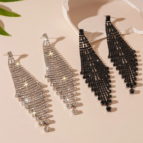 Rhinestone Tassel Drop Earrings With 925 Sterling Silver Earring Post Copper Luxury Long Dangle Jewelry For Women Party