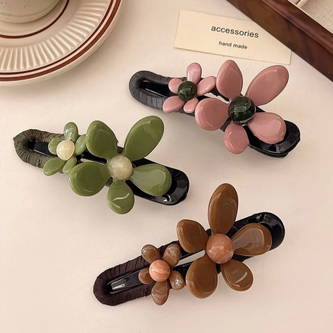Retro Blumen Haarklammer Ente Schnabel Clip Harz Stoff Umwickelt Koreanischer Stil Elegant Haarschmuck