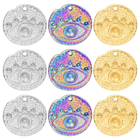 Pendentif Rond Mauvais Oeil Acier Inoxydable Plaque Sous Vide Accessoire De Creation De Bijoux DIY Charme
