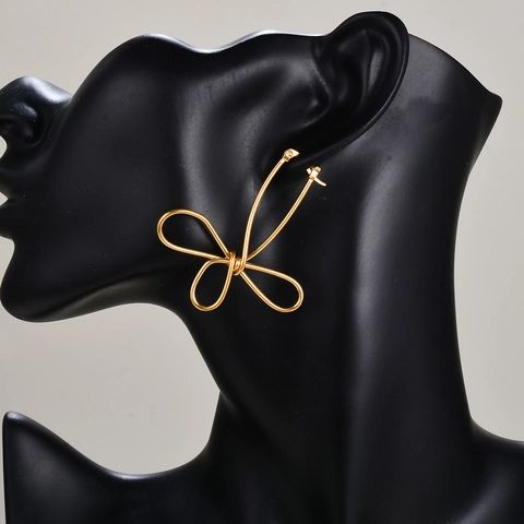 Hollow Butterfly Flower Earrings Stainless Steel Abstract Geometric Twisted Line Statement Jewelry For Women Chic