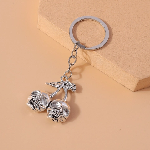 Skull Cherry Keychain Zinc Alloy Gothic Punk Antique Silver Metal Bag Charm Pendant Halloween Accessory