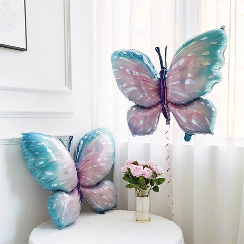 Butterfly Balloons Aluminum Foil Gradient Colorful Holographic Butterfly Shaped Foil Balloons For Birthday Party Wedding Decoration