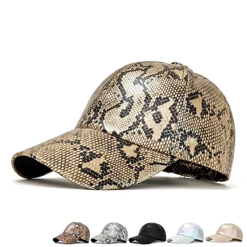 Gorra De Béisbol De Cuero PU Con Patrón De Piel De Serpiente Metálica Brillante Visera Curva Ajustable Unisex Solar