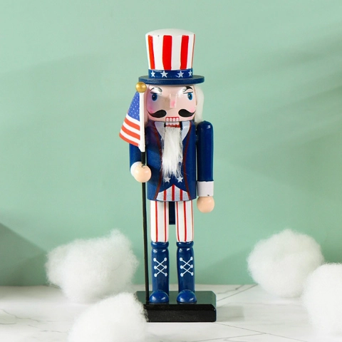Casse Noisette Soldat Bois Oncle Sam Style Drapeau Américain Peint À La Main Noël Décoration De Table Maison