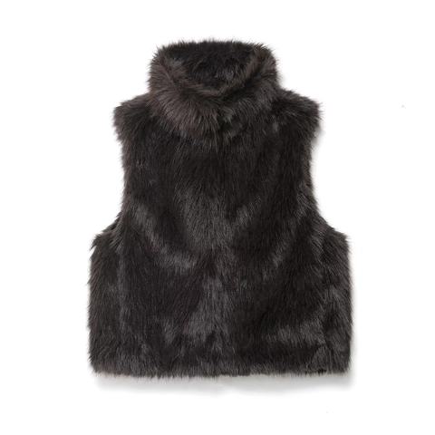 Women Fashion Faux Fur Vest Stand Collar Sleeveless Waistcoat Solid Color Autumn Winter Casual Warm Outerwear Top