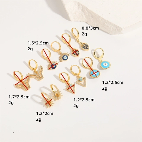Fashion Vintage Copper Evil Eye Drop Earrings For Women Gold Plated Geometric Zirconia Enamel Heart Gothic Pendant Earrings Jewelry