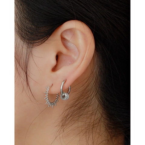 925 Sterling Silver Hoop Earrings With Detachable Cubic Zirconia Hanging Rings Geometric Fashion For Women
