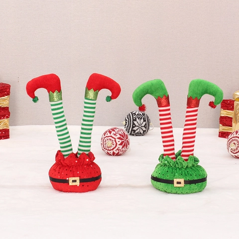 Décoration Jambes De Lutin De Noël À L'envers Velours Paillettes Rayées Décor De Table Festif Pour Fête De Vacances Maison