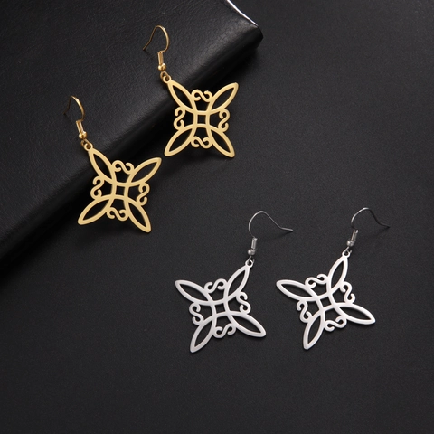 Witch Knot Earrings Hollow Out Celtic Geometric 304 Stainless Steel Ethnic Vintage Dangle Hook Earrings For Women