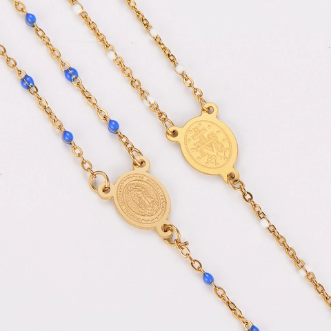 Collana Rosario Vergine Di Guadalupe Acciaio Inossidabile 304 Oro 18K Perle Smaltate Colorate Ciondolo Croce Gioielli Religiosi
