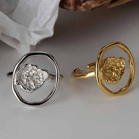 S925 Sterling Silber Ring Unregelmäßige Lava Textur Hohl Rund Minimalistisch Verstellbare Offene Ringe Für Damen