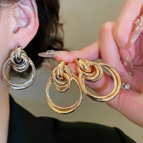 Interlocking Mehrlagige Knoten Creolen Mit 925 Sterling Silber Ohrstecker Retro Geometrische Metall Hängeohrringe Schmuck