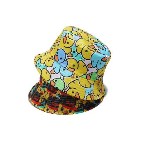 Cute Cartoon Duck Print Bucket Hat Polyester Sun Protection Summer Outdoor Fisherman Cap For Women Students