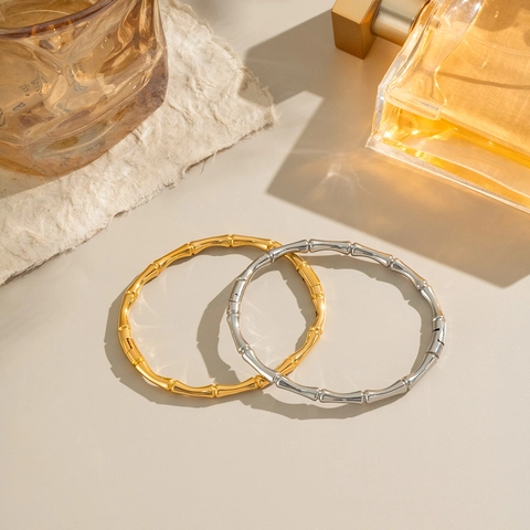 Minimalistischer Bambus Gelenk Armreif Edelstahl Vergoldet Wasserdicht Hypoallergen Eleganter Schmuck Für Damen