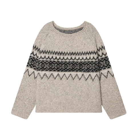 Damen Retro Fair Isle Strickpullover Rundhalsausschnitt Langarm Pullover Geometrischer Jacquard Acryl Polyester