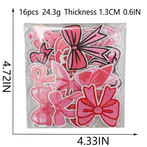 Bow Embroidered Patches Pink Coquette Heart Fabric Applique For Clothing Bag DIY Decoration Craft Sewing