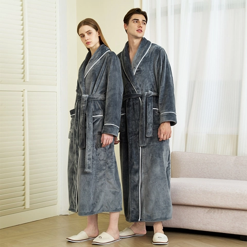 Bademantel Flanell Lang Dick Warm Winter Hausmantel Schalkragen Nachthemd Für Herren Und Damen Weicher Fleece Schlafanzug