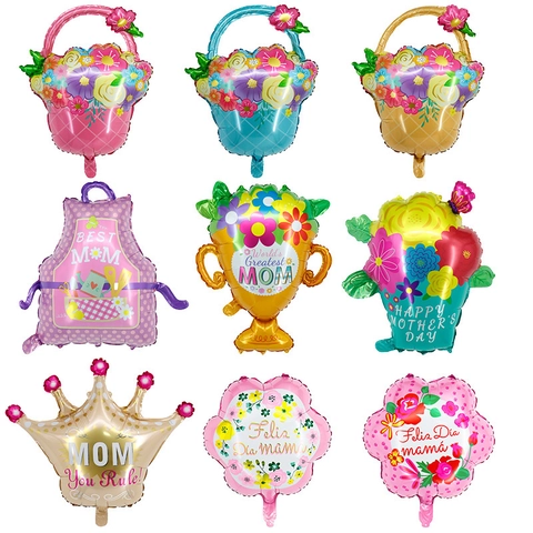 Ballons En Aluminium Mothers Day Trophée Couronne Tablier Fleur Nuage Panier Décoration De Fête Pour Maman Meilleure Mère