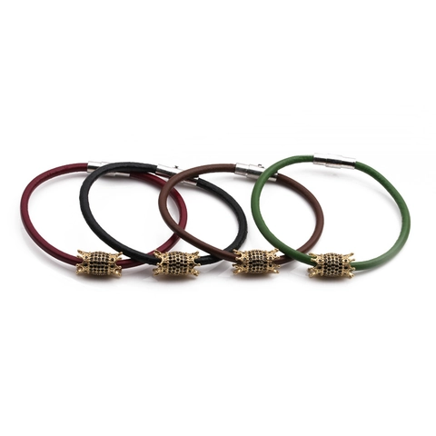 Bracciale Corda Cuoio Corona Rame Zircone Acciaio Inossidabile Fibbia Magnetica Punk Gioielli Donne