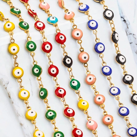 Evil Eye Kette Edelstahl 18K Vergoldet Emaille Perle DIY Schmuckherstellung Für Halskette Armband Handwerk