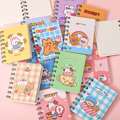 Mini Spiral Notebook Pocket Notepad Portable Cute Cartoon Astronaut Animal Space Theme Stationery For Students Kids