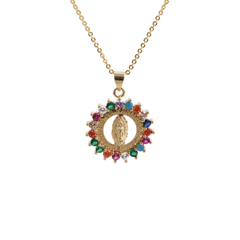 Maagd Van Guadalupe Hanger Ketting Koper Verguld Kleurrijke Zirkonia Religieuze Katholieke Medaillon Sieraden Vrouwen