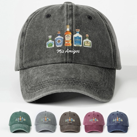 Gorra De Béisbol Mis Amigos Algodón Lavado Estampado Botella Agave Vintage Ajustable Protección Solar Unisex