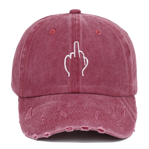 Cappello Da Baseball In Cotone Lavato Consumato Ricamo Gesto Del Dito Medio Streetwear Vintage Regolabile