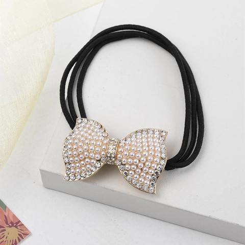 Elastico Per Capelli Con Fiocco Lega Strass Perla Artificial Fascia Elastica Copricapo Elegante Per Donna