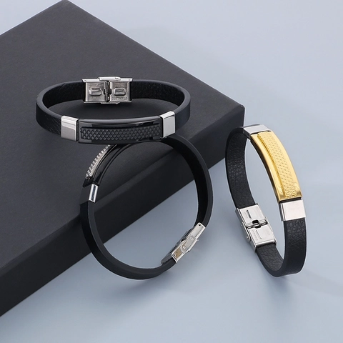 Bracelet Homme Acier Inoxydable Cuir Microfibre Mode Motif Grec Géométrique Réglable Punk Rétro Accessoires