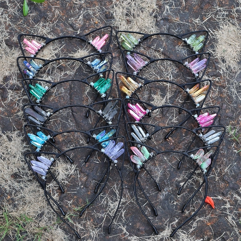 Cat Ear Headband Natural Raw Crystal Crown Handmade Wire Wrapped Zinc Alloy Party Hair Accessories Bohemian Style