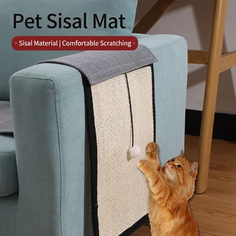 Cat Scratching Mat Natural Sisal Sofa Furniture Protector With Plush Ball For Armrest Durable Scratching Pad For Cats