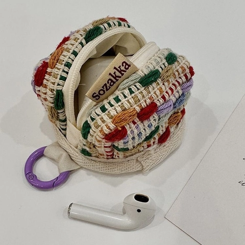 Custodia Per Auricolari In Maglia Uncinetto Colorato Mini Portamonete Con Gancio Borsa Portaoggetti Con Cerniera Donne