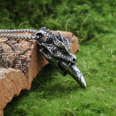 Drakenkop Hanger Ketting 316L Roestvrij Staal Gothic Punk Dier Retro Stijl Sieraden Voor Mannen
