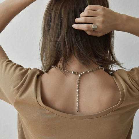 Collar De Cadena De Bolas De Acero De Titanio Minimalista Versátil Cadena De Clavícula Larga Joyería En Forma De Y Para Mujer